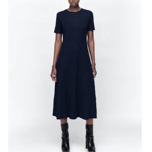 Size 1X George Navy Blue High Neck Ribbed Midi Dress
